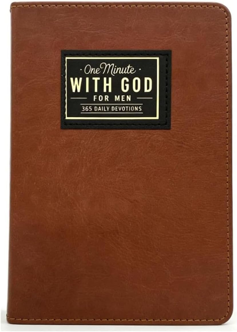 2026 One Minute with God Mens Daily Devotional, 365 Daily Devotional for Men, Brown Faux Leather Journal,A Gift for Dad