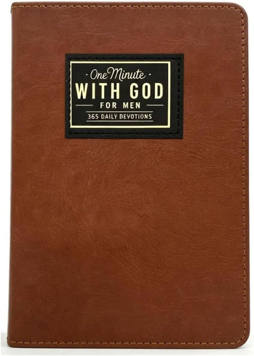 2026 One Minute with God Mens Daily Devotional, 365 Daily Devotional for Men, Brown Faux Leather Journal,A Gift for Dad
