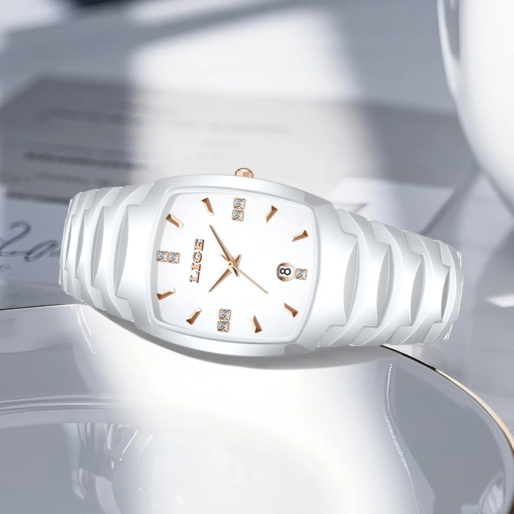 Casual Elegant Women Watch Fashion White Ceramic Strap Calendar Quartz Watch Waterproof Business Luxury Gift Ladies Watches