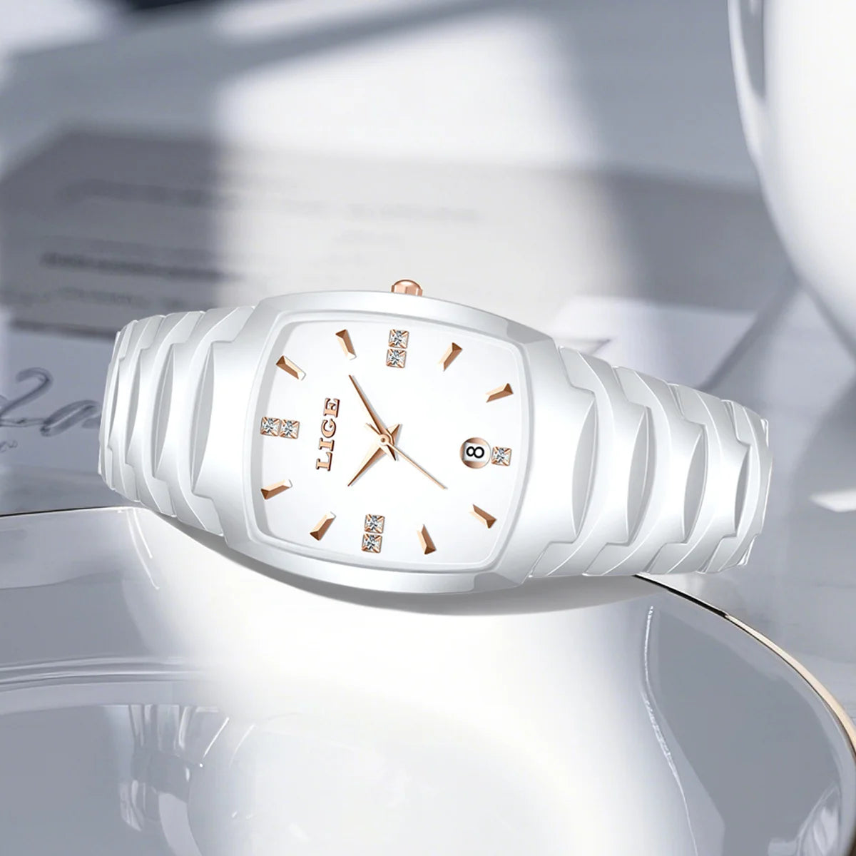 Casual Elegant Women Watch Fashion White Ceramic Strap Calendar Quartz Watch Waterproof Business Luxury Gift Ladies Watches