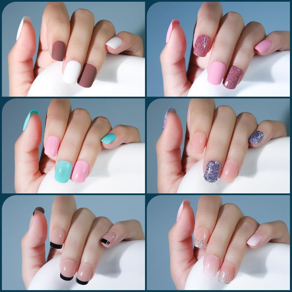 Press on Nails, 24 Colors 576PCS Press on Nails Short Square Matte Glossy. Glitter Nails Short Round. Natural Fit Lightweight Fake Nails Natural for Nail Art