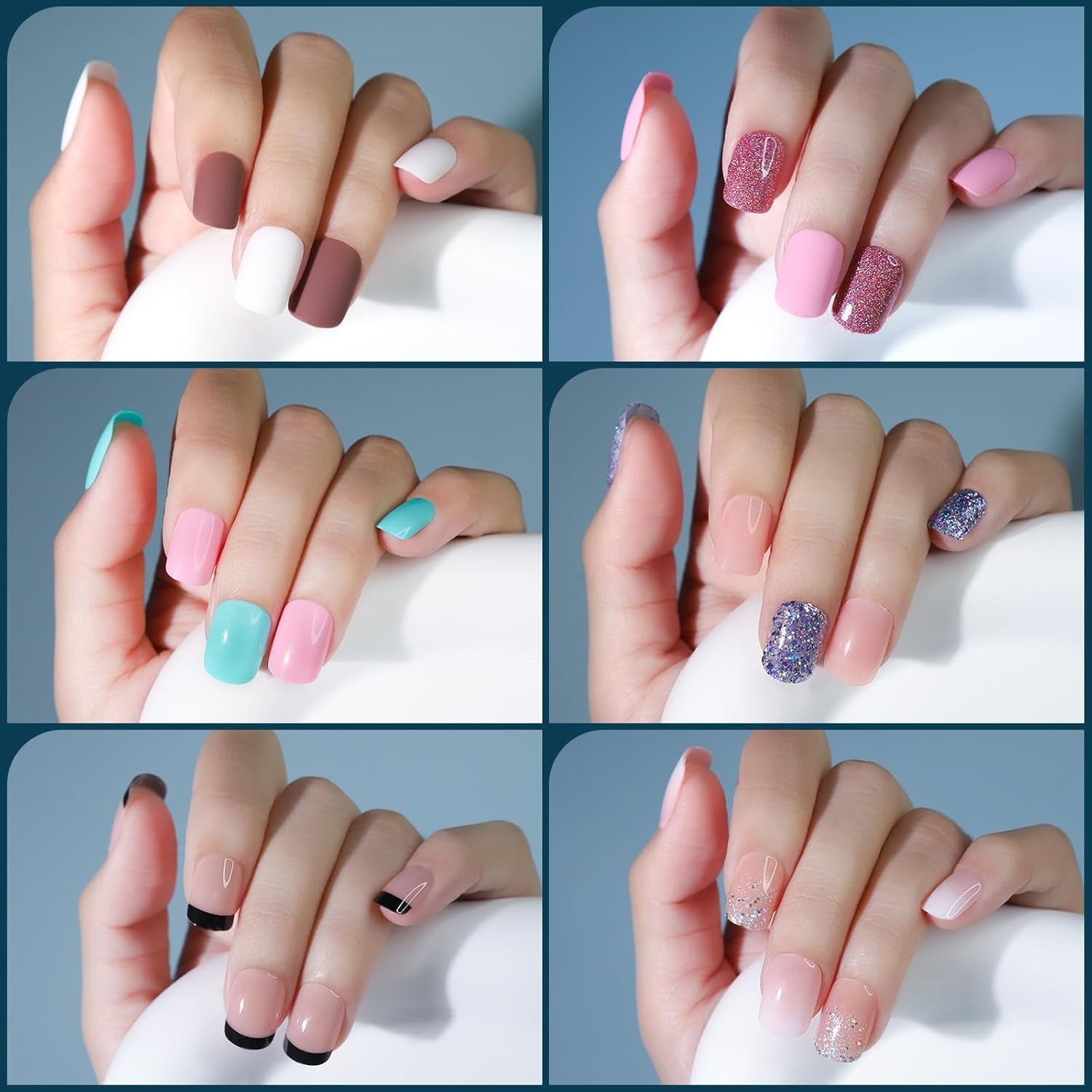 Press on Nails, 24 Colors 576PCS Press on Nails Short Square Matte Glossy. Glitter Nails Short Round. Natural Fit Lightweight Fake Nails Natural for Nail Art