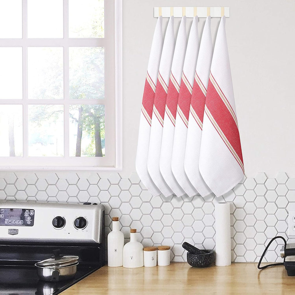 100% Cotton Kitchen Dish Towel Set of 6 Pack, Highly Absorbent Quick Drying, Machine Washable and Reusable Ultra Soft Tea Towel with Hanging Loop for Cleaning Dishes, 20X28 Inch Red