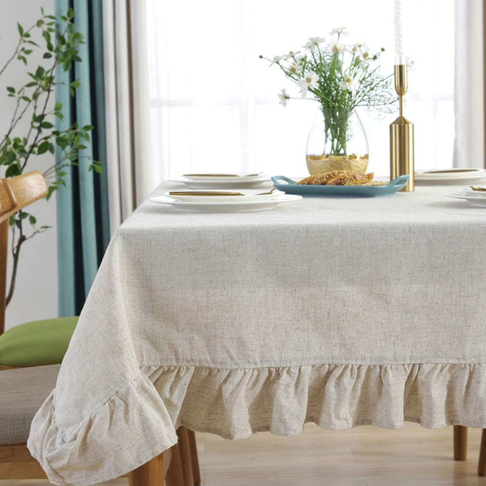 Vintage Linen Rectangle Tablecloth Tassel Table Cloth Heavy Weight Cotton Fabric Dust-Proof Table Cover Kitchen Dinning(Rectangle/Oblong, 55 X 87 Inch, Linen)
