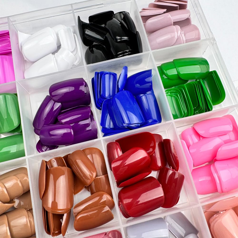 576Pcs Square Press on Nails Glossy Fake Nails Short False Nails Pure Color Glue on Nails Reusable Artificial Acrylic Nail Solid Color Full Cover Stick on Nails for Women Manicure 12 Color