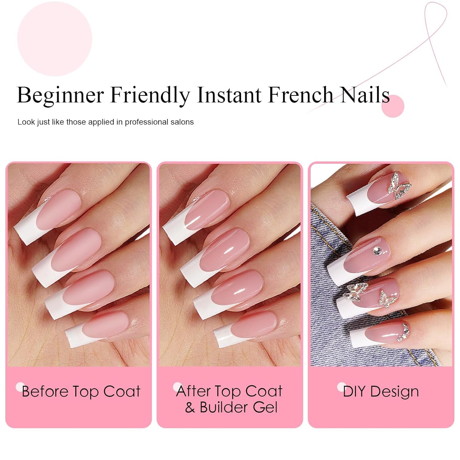French Tip Press on Nails - 300Pcs Pre-Colored Quick and Easy Press on Nails Long Square Fake Nails with Designs DIY Gel Nail Tips, Pink White