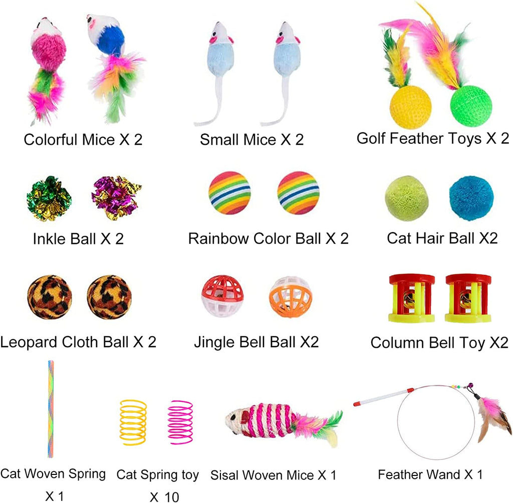 32Pcs Cat Toys Kitten Interactive Pet Toys Assortments, Foldable Rainbow Tunnel,