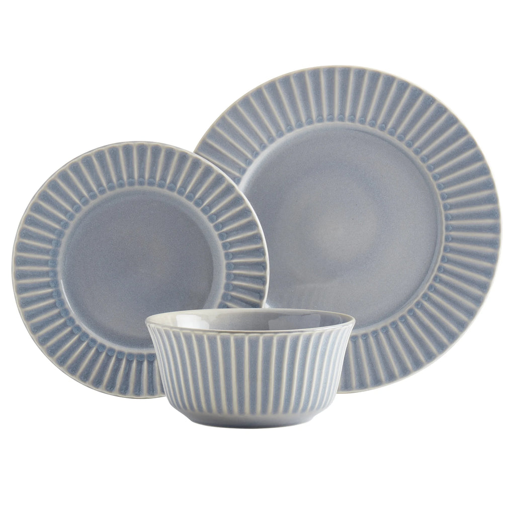 Tabletops Gallery Richmond 12-Piece Reactive Glaze Stoneware Dinnerware Set of Kitchen Dishes, Dinner Plates, Cereal Bowls, Service for 4, Gray
