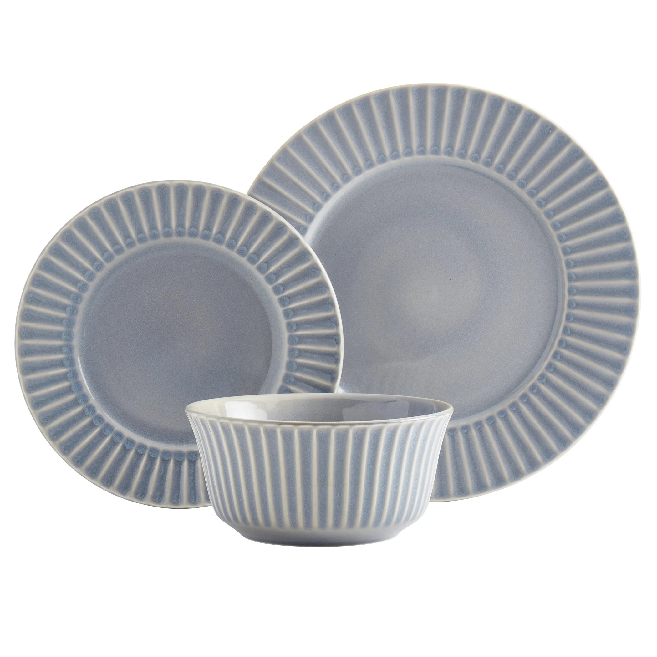 Tabletops Gallery Richmond 12-Piece Reactive Glaze Stoneware Dinnerware Set of Kitchen Dishes, Dinner Plates, Cereal Bowls, Service for 4, Gray