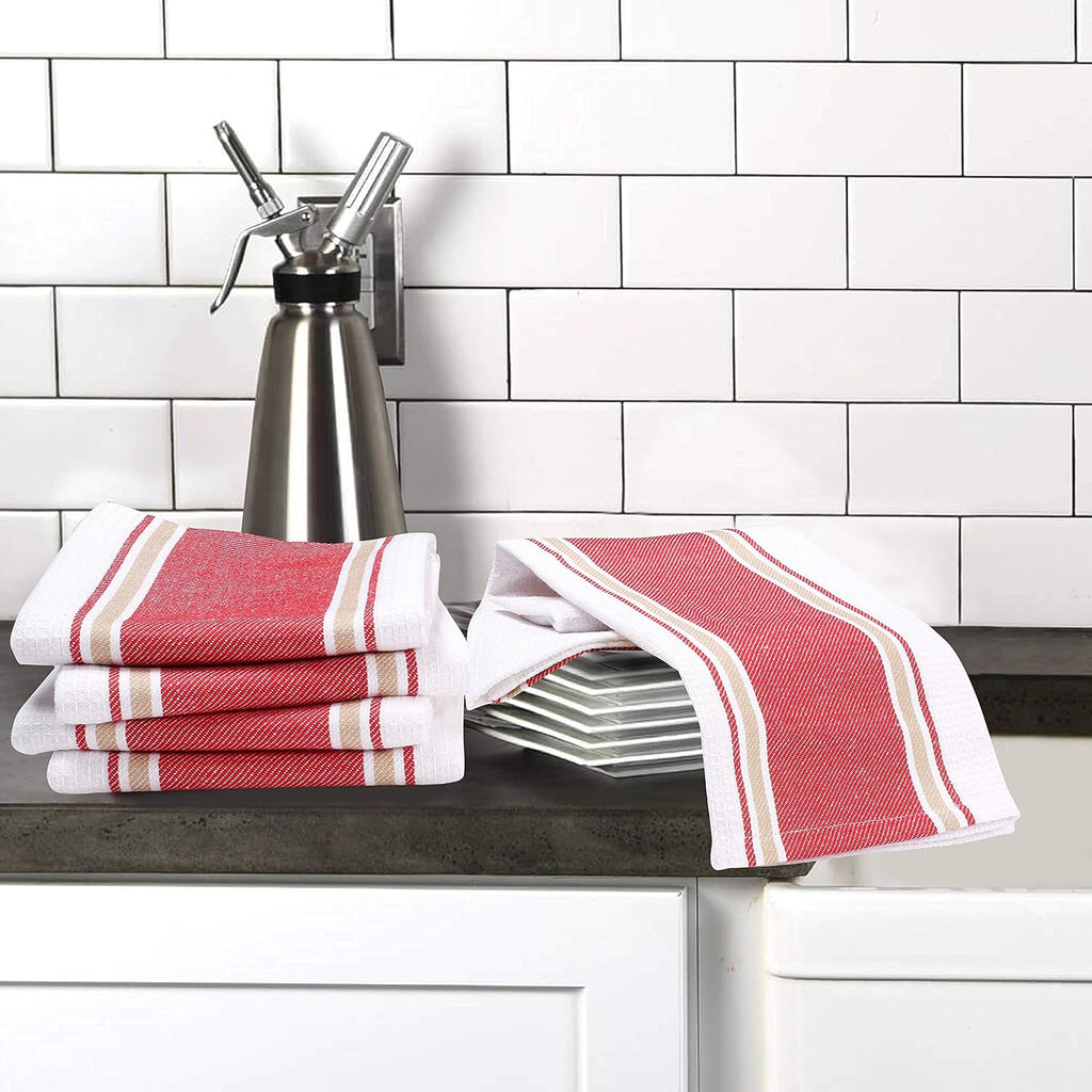 100% Cotton Kitchen Dish Towel Set of 6 Pack, Highly Absorbent Quick Drying, Machine Washable and Reusable Ultra Soft Tea Towel with Hanging Loop for Cleaning Dishes, 20X28 Inch Red