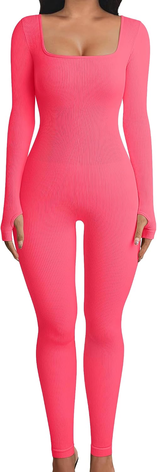 Women Long Sleeve Yoga Jumpsuits Workout Ribbed Bodysuits Pants Sexy One Piece
