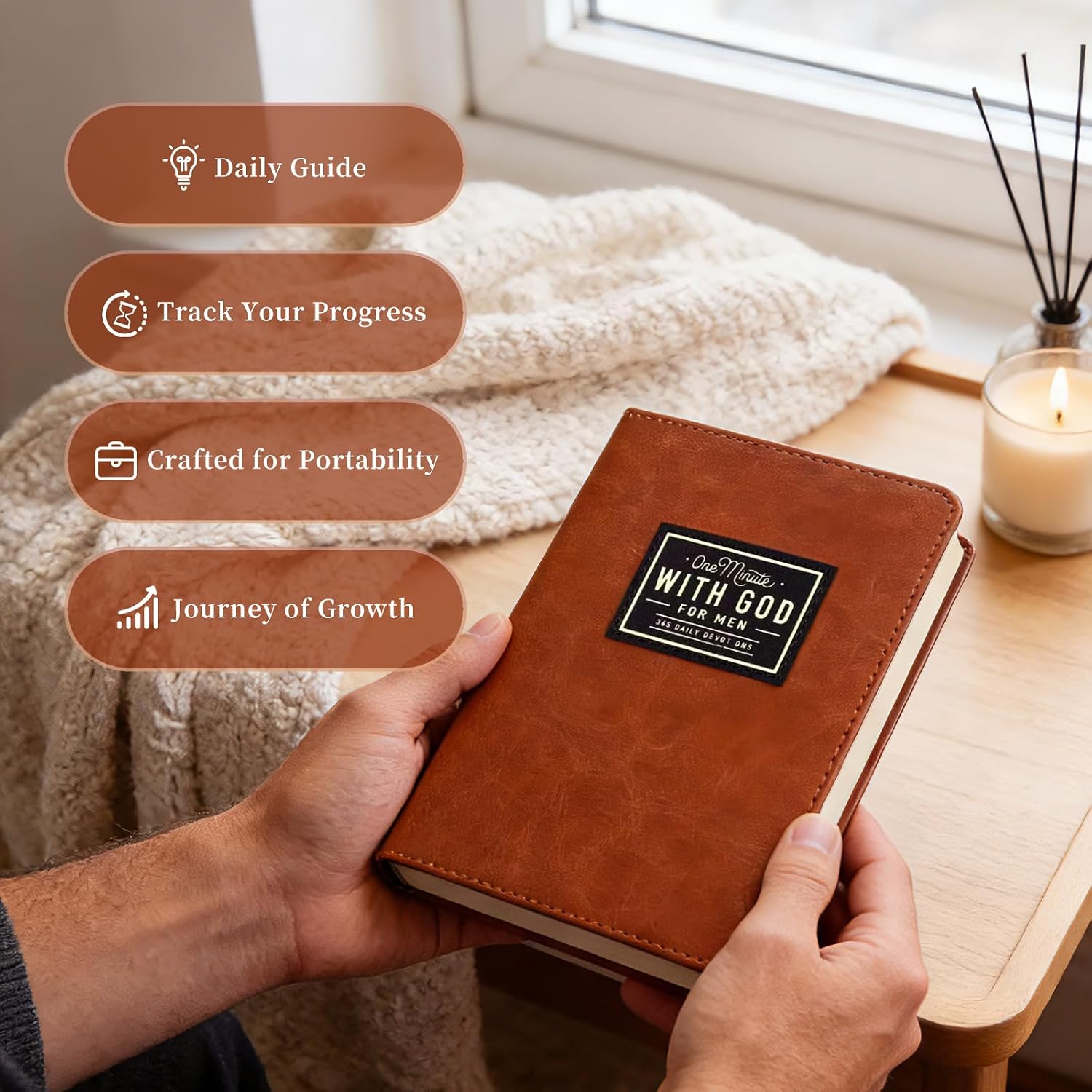 2026 One Minute with God Mens Daily Devotional, 365 Daily Devotional for Men, Brown Faux Leather Journal,A Gift for Dad
