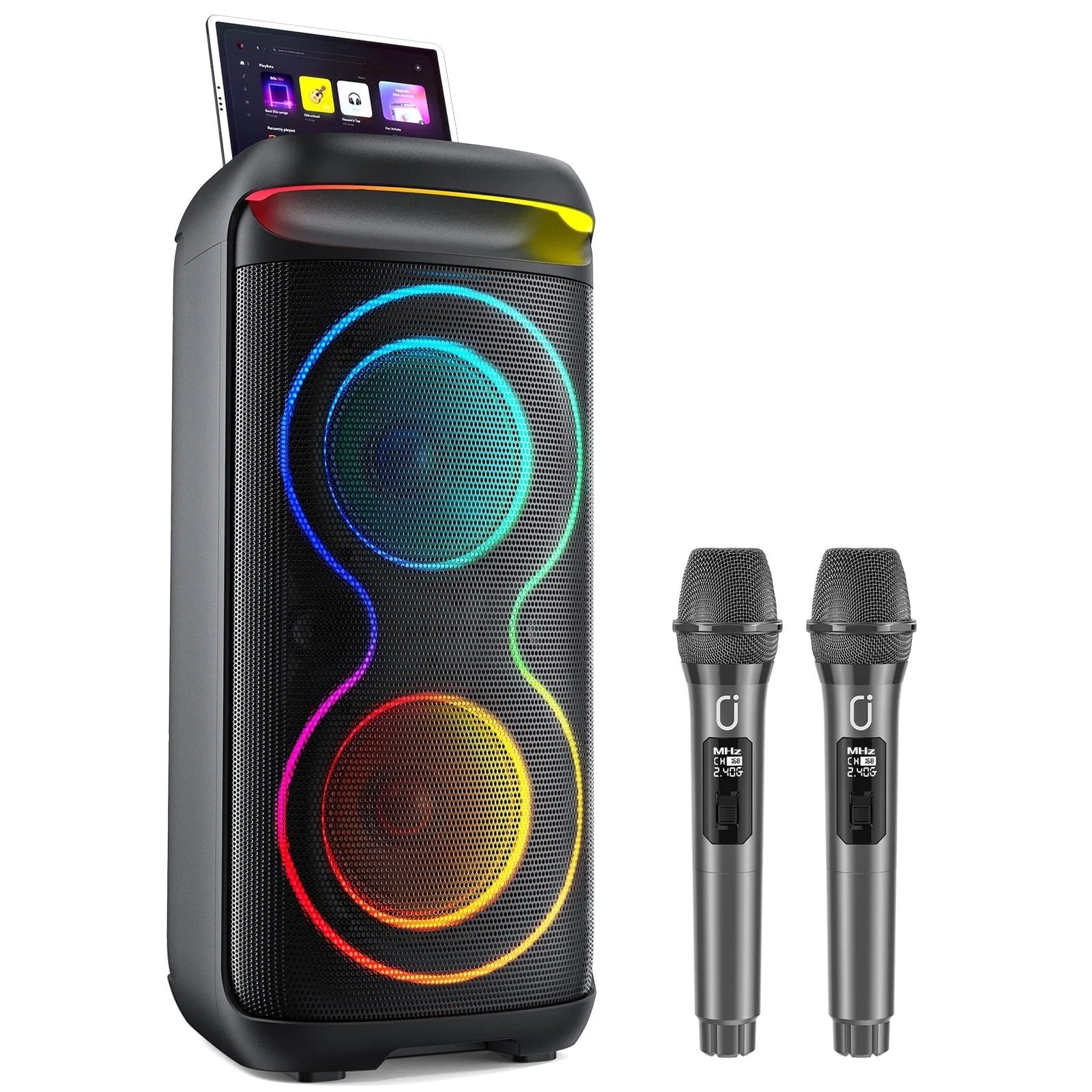 Large Party Speaker, Big Outdoor Speaker Bluetooth with Dj Lights, Powerful Deep Bass for Outdoor Backyard Party
