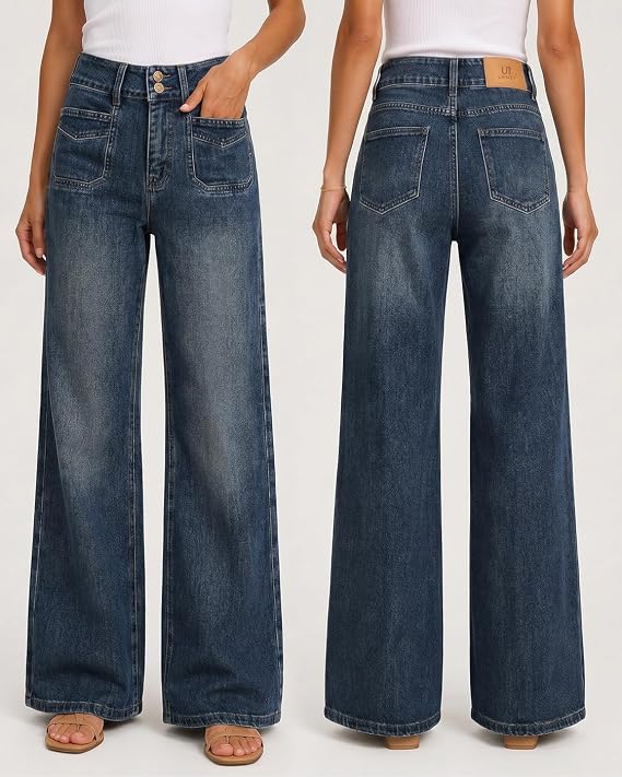 Women’S High Waisted Jeans – Stretchy  Tummy Control Straight Leg Denim Pants Trendy Jeans for Women