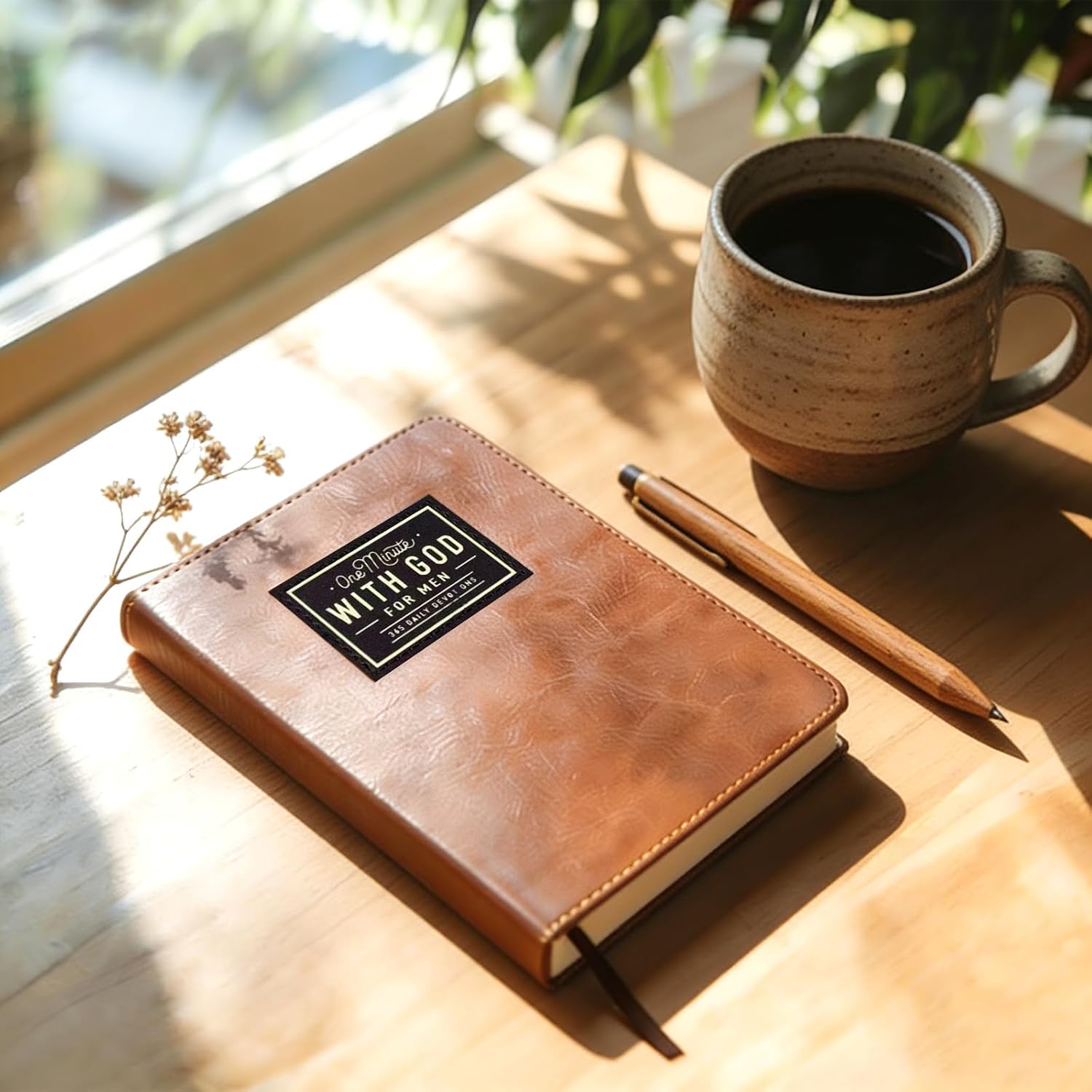 2026 One Minute with God Mens Daily Devotional, 365 Daily Devotional for Men, Brown Faux Leather Journal,A Gift for Dad