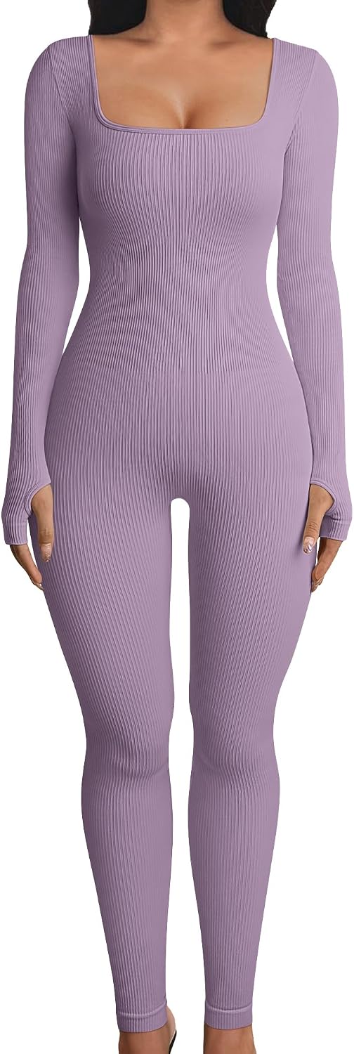 Women Long Sleeve Yoga Jumpsuits Workout Ribbed Bodysuits Pants Sexy One Piece