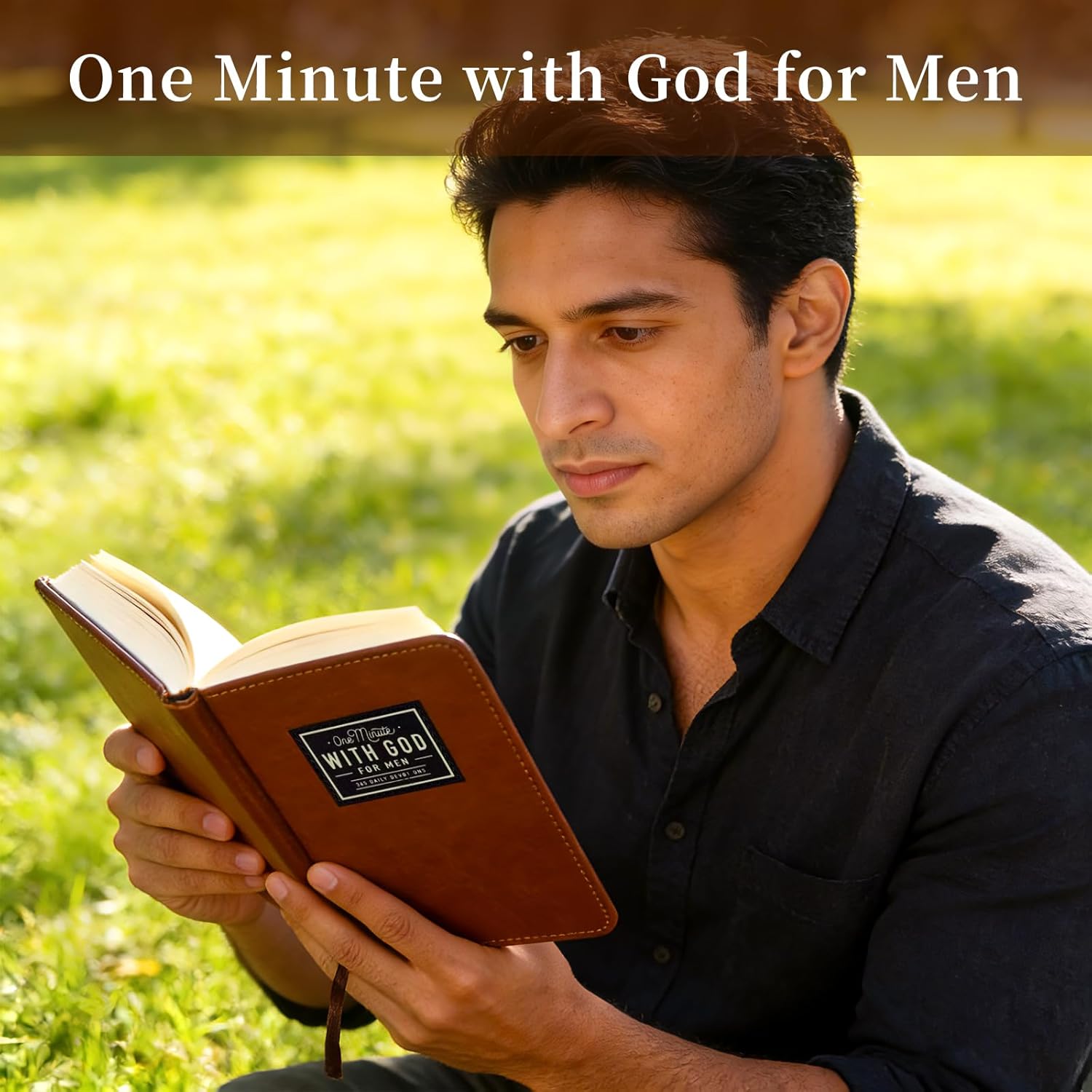 2026 One Minute with God Mens Daily Devotional, 365 Daily Devotional for Men, Brown Faux Leather Journal,A Gift for Dad