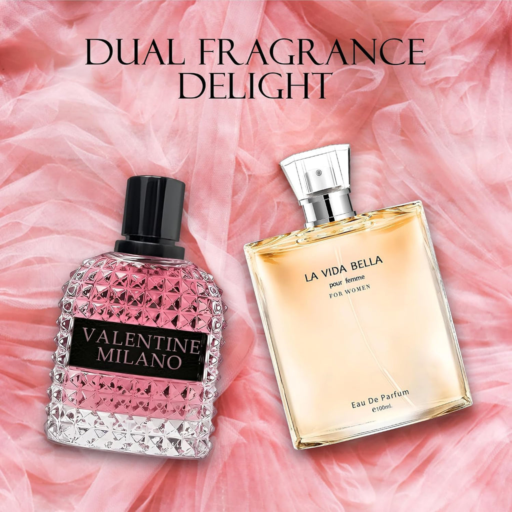 Women'S Perfume La Vida Bella&Valentine Valentine Milano Combo Set Eau De Parfum Long Lasting Fragrance 3.4 Fl Oz Spray Each for Daily Used