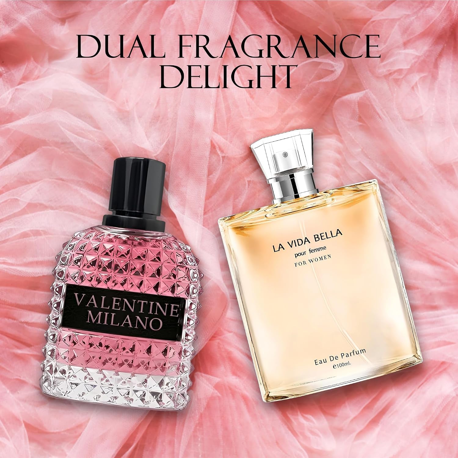 Women'S Perfume La Vida Bella&Valentine Valentine Milano Combo Set Eau De Parfum Long Lasting Fragrance 3.4 Fl Oz Spray Each for Daily Used