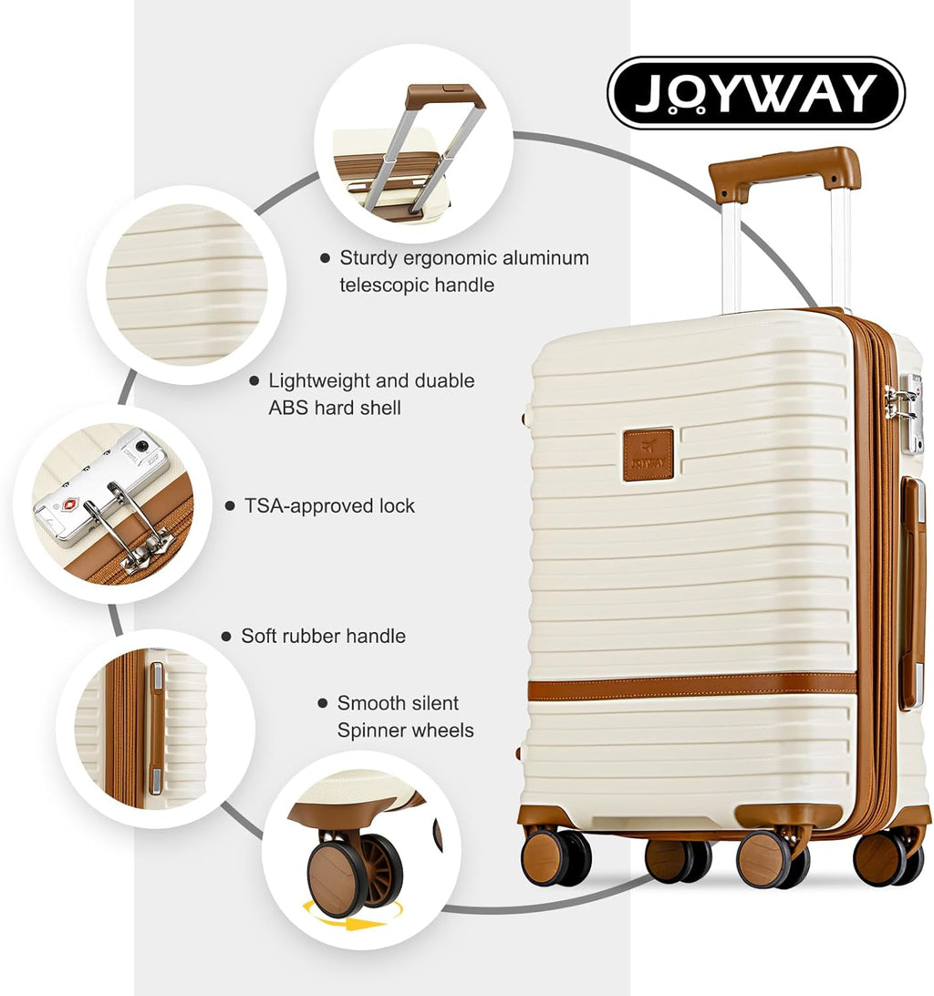 Luggage Set 3 Piece Suitcase Sets with Spinner Wheel,Hardside Expandable Travel Laggage with TSA Lock (13/20/24/28 White Brown