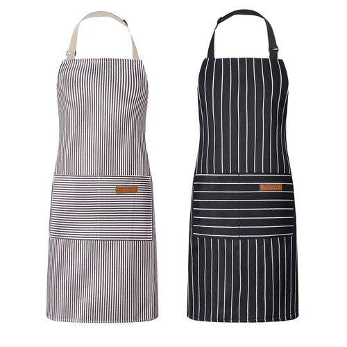 2 Pack Chef Aprons for Cooking & Baking - Soft Restaurant Quality Kitchen Aprons with Adjustable Neck & Long Tie, 2 Pockets Protective Aprons for Men & Women, BBQ Grilling Baking