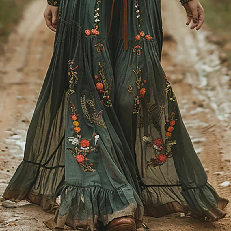 Women's Floral Pleated Maxi Dress | Bohemian Summer Gown