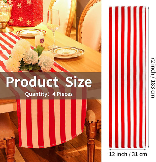 4 Pieces Striped Tablecloth Red and White Striped Table Runner Tablecloth Polyester Spring Elegant Classic Table Decor for Daily Events Family Banquet Parties Celebrations Outdoor(12 X 72 Inch)