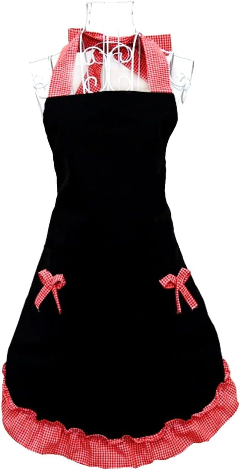 Cute Retro Aprons with Pockets for Women Girls Vintage Kitchen Cooking Apron for Mother Gift (Red)