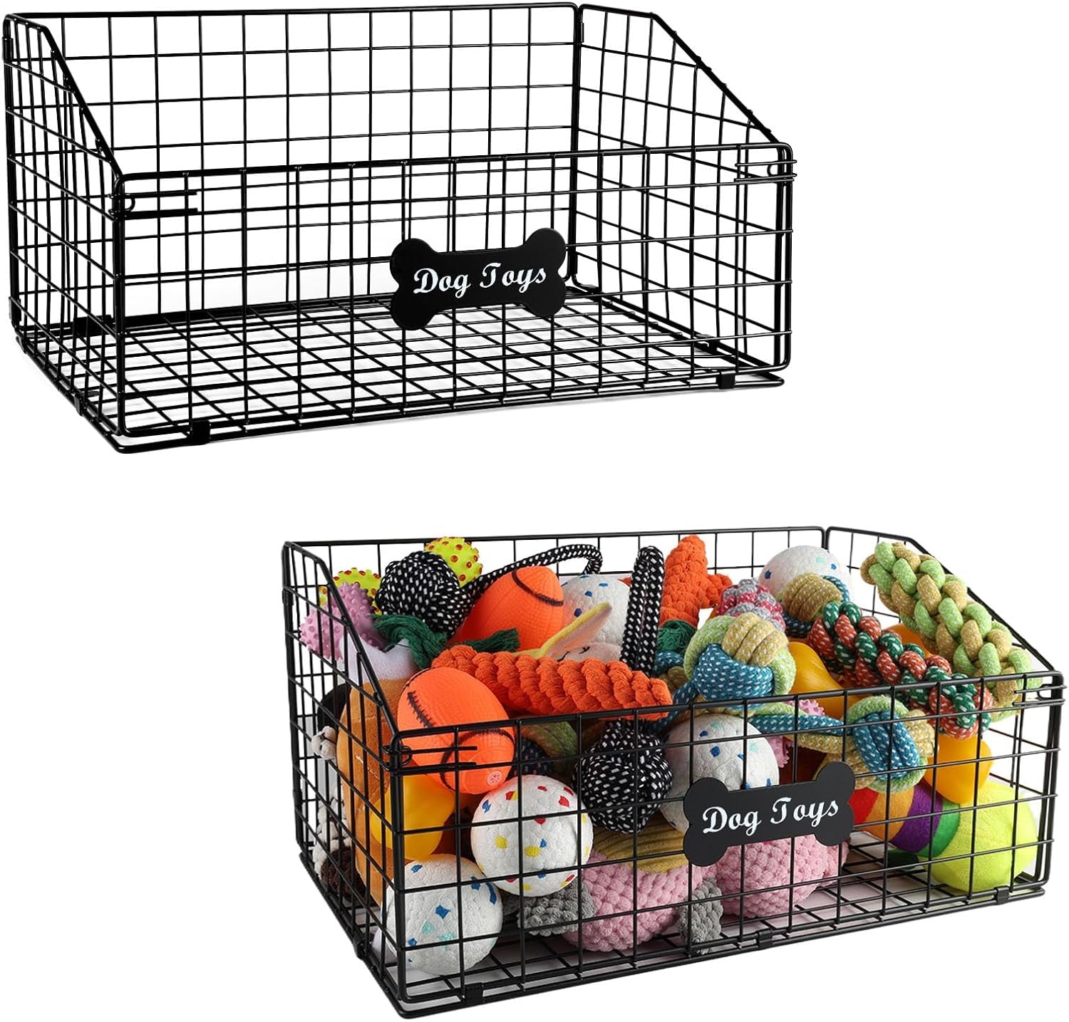 2 Pcs Dog Toy Basket Medium,Pet Storage Toys Box Metal Organizer Bin Dogs Wire Rack Container for Pet Food Storage Living Room Bins Plastic Supplies Boxes Puppy Cat Chest Organizers Treat Cabinet