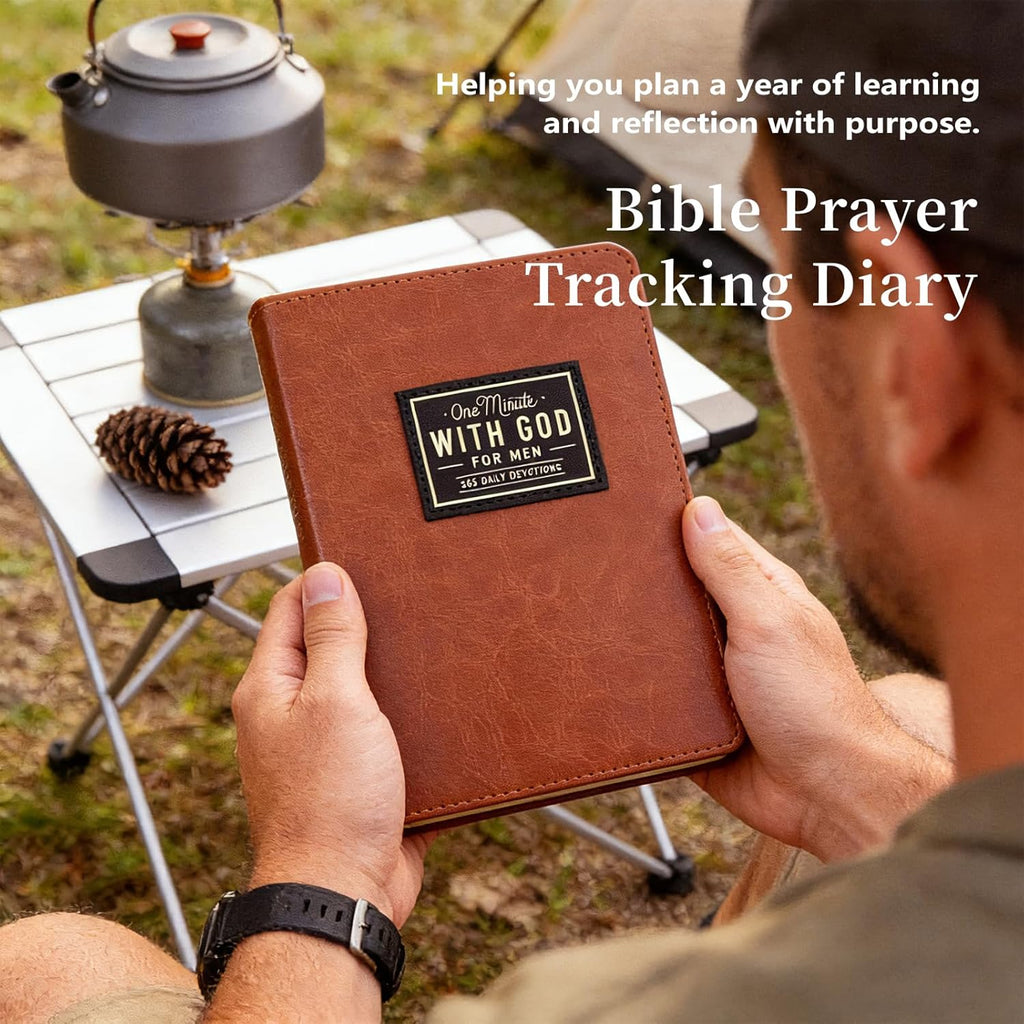2026 One Minute with God Mens Daily Devotional, 365 Daily Devotional for Men, Brown Faux Leather Journal,A Gift for Dad