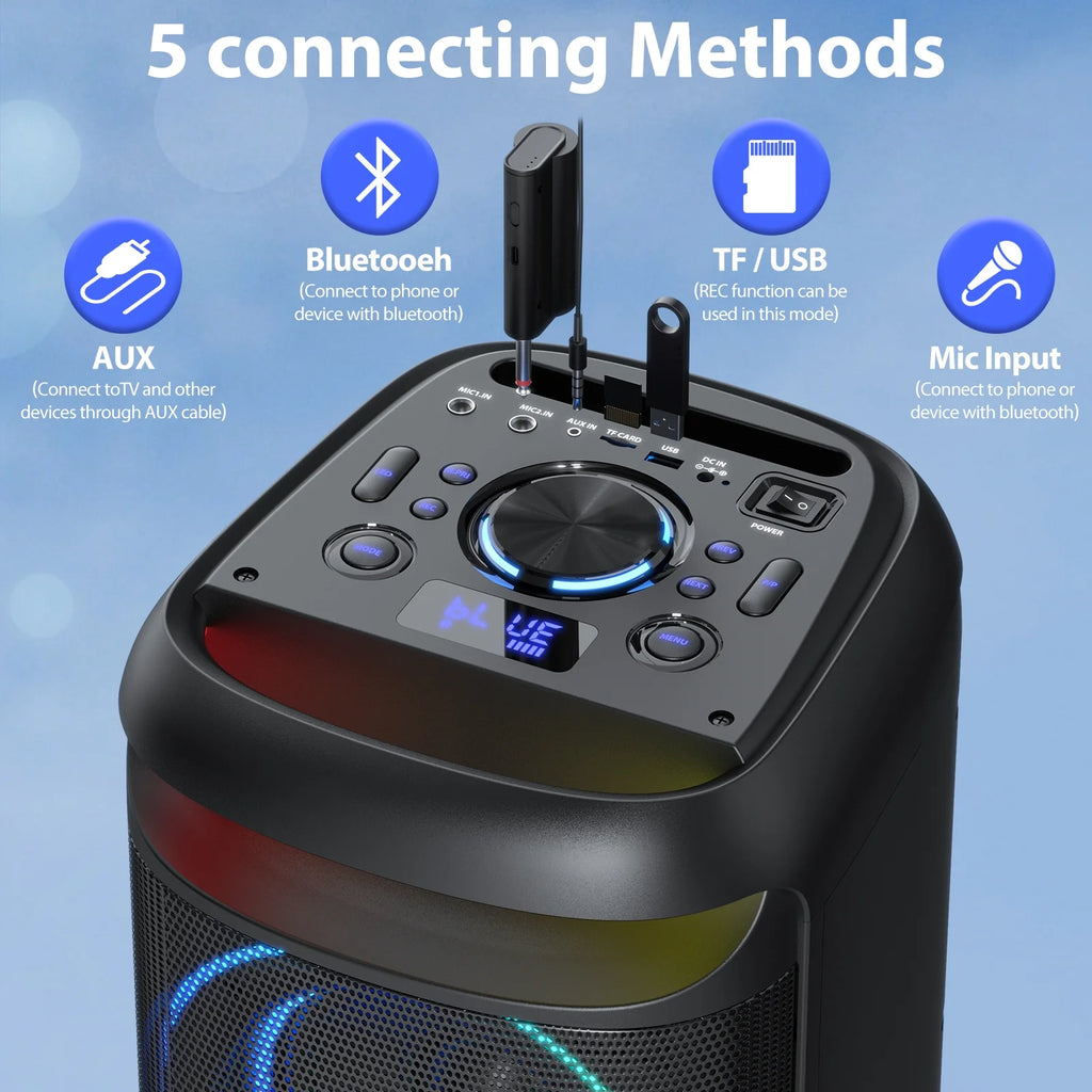 Large Party Speaker, Big Outdoor Speaker Bluetooth with Dj Lights, Powerful Deep Bass for Outdoor Backyard Party