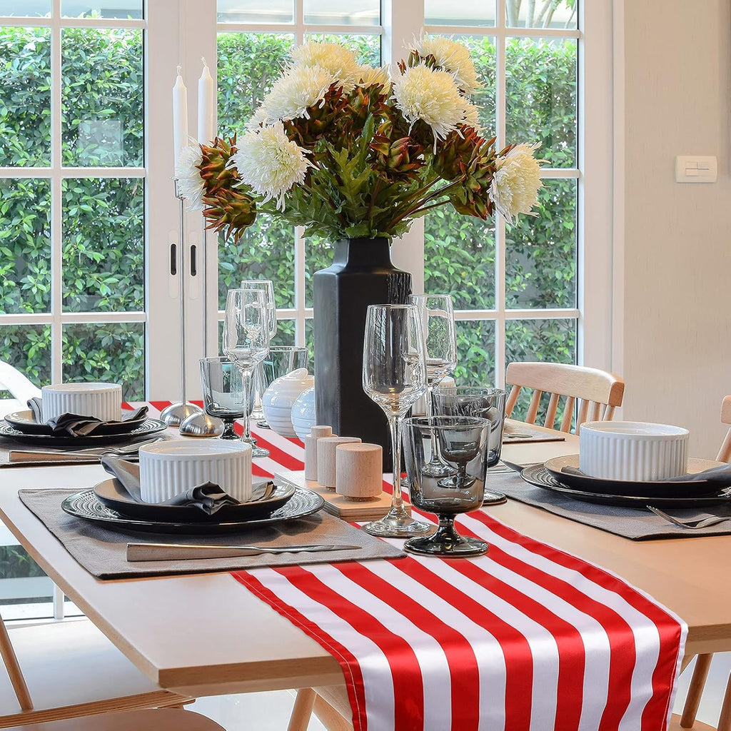 4 Pieces Striped Tablecloth Red and White Striped Table Runner Tablecloth Polyester Spring Elegant Classic Table Decor for Daily Events Family Banquet Parties Celebrations Outdoor(12 X 72 Inch)