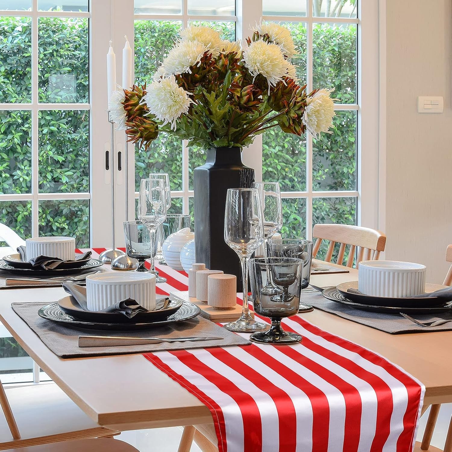 4 Pieces Striped Tablecloth Red and White Striped Table Runner Tablecloth Polyester Spring Elegant Classic Table Decor for Daily Events Family Banquet Parties Celebrations Outdoor(12 X 72 Inch)