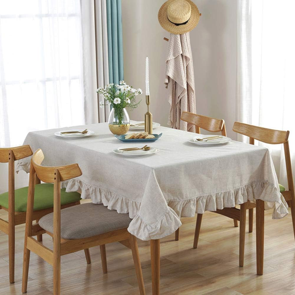 Vintage Linen Rectangle Tablecloth Tassel Table Cloth Heavy Weight Cotton Fabric Dust-Proof Table Cover Kitchen Dinning(Rectangle/Oblong, 55 X 87 Inch, Linen)