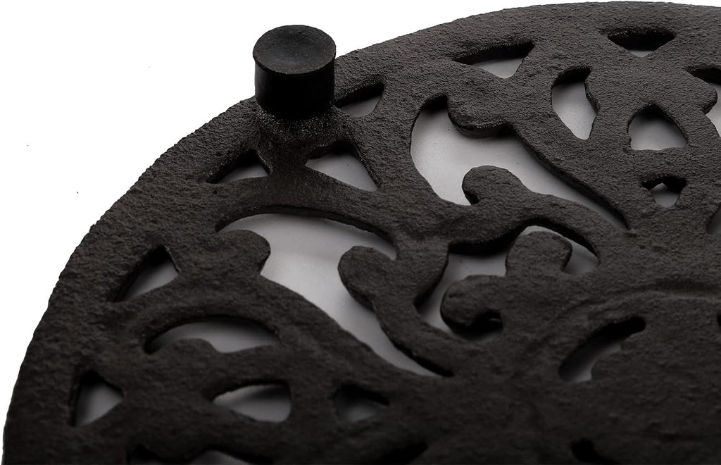 2 Pack Cast Iron Trivet, 6.8" Cast Iron round Trivet with Vintage Pattern and Rubber Pegs/Feet for Serving Hot Dish, Pot, Pans and Teapot on Kitchen Countertop or Dinning