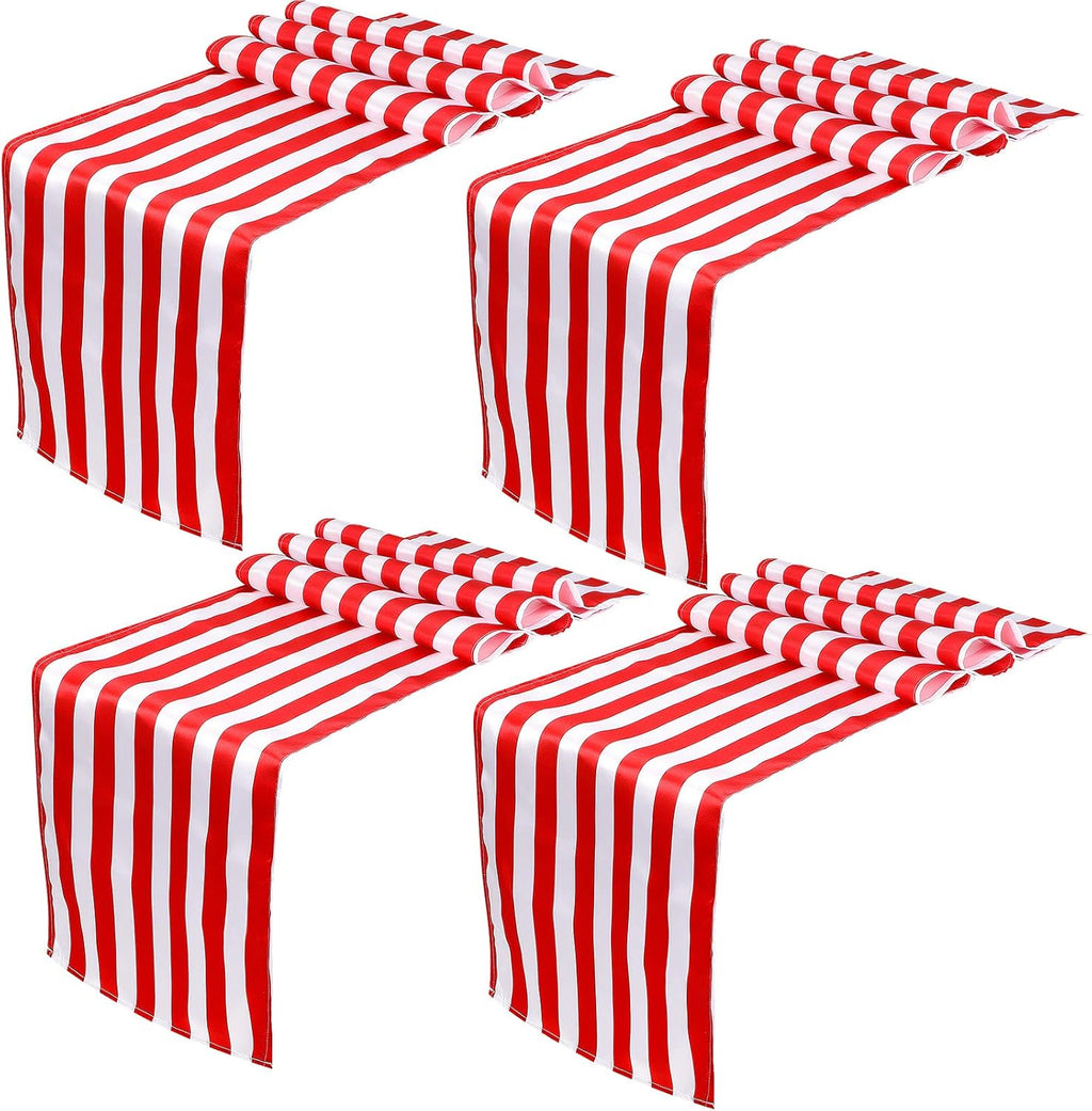 4 Pieces Striped Tablecloth Red and White Striped Table Runner Tablecloth Polyester Spring Elegant Classic Table Decor for Daily Events Family Banquet Parties Celebrations Outdoor(12 X 72 Inch)