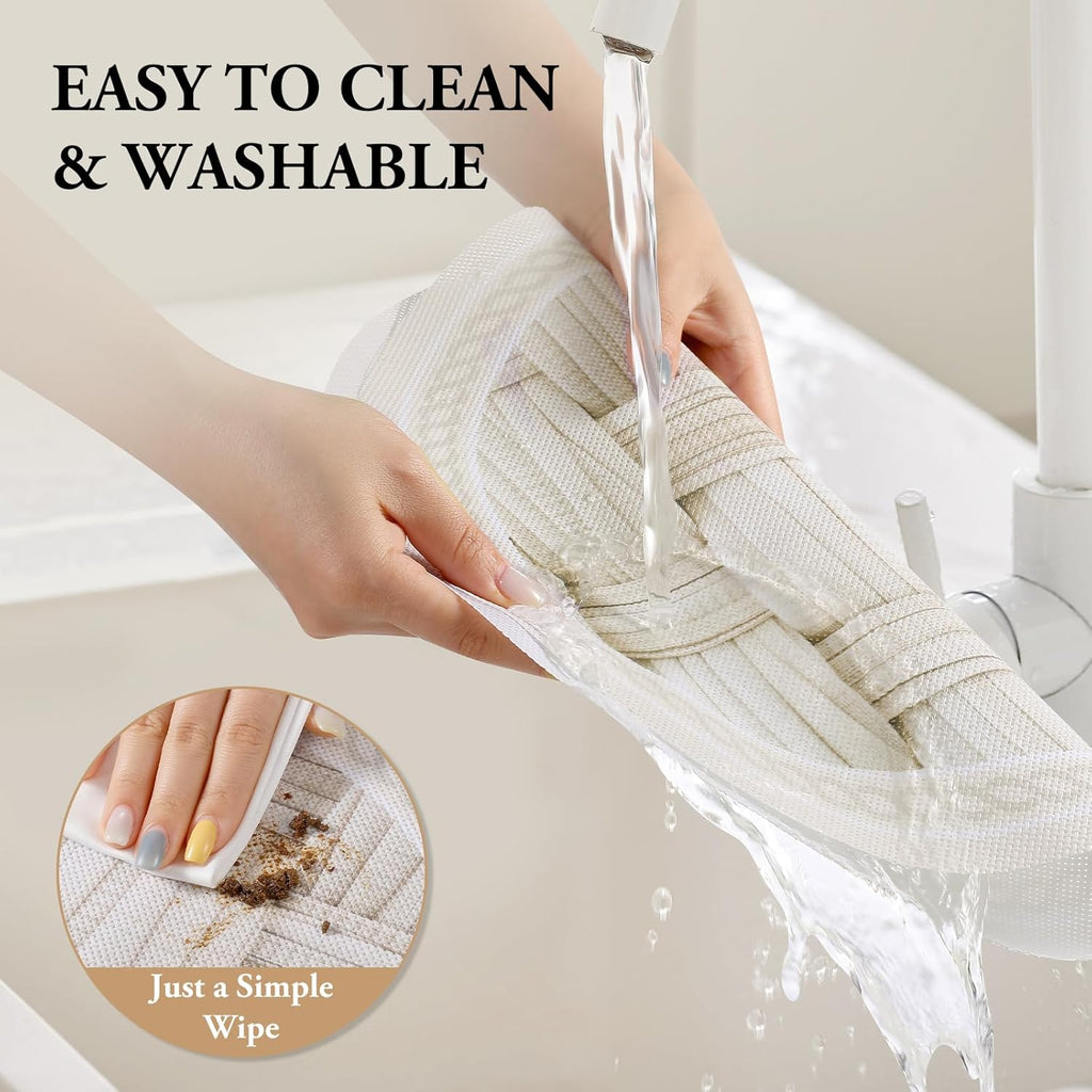 15 Inch round Placemats Set of 4,Washable Wipeable Durable Place Mats for Dining Table,Kitchen Decor, Non Slip Lace PVC Vinyl Braided Table Mats(4, Cross-Weave Straw)