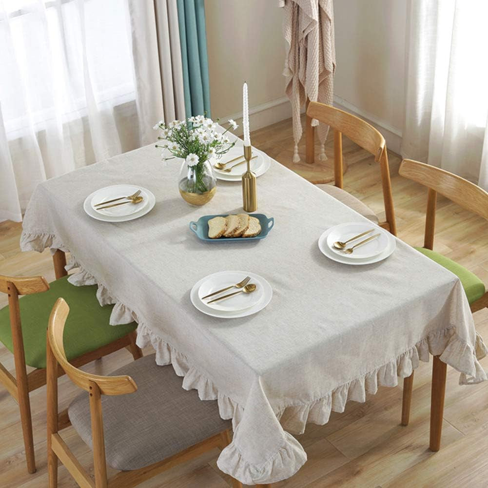 Vintage Linen Rectangle Tablecloth Tassel Table Cloth Heavy Weight Cotton Fabric Dust-Proof Table Cover Kitchen Dinning(Rectangle/Oblong, 55 X 87 Inch, Linen)
