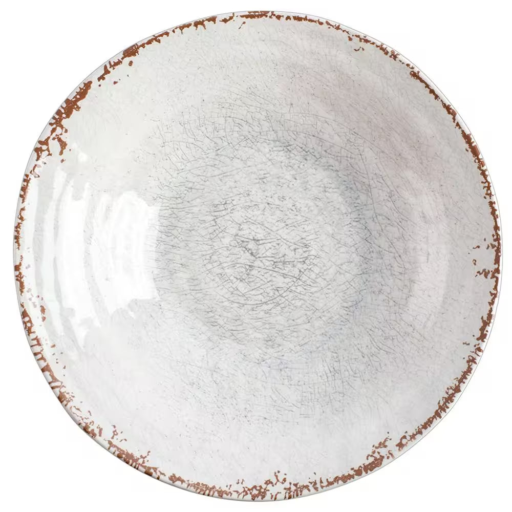 Mauna 14 In. 30 Fl.Oz. White Melamine Serving Bowl Set with Serving Utensils (Set of 3)
