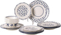 Dinnerware Set, Blue Manor 18-Piece Ceramic Dishware Set, Underglaze Floral Pattern, Premium Porcelain Dish Set for 6, Includes Plates & Bowls, Dishwasher Safe
