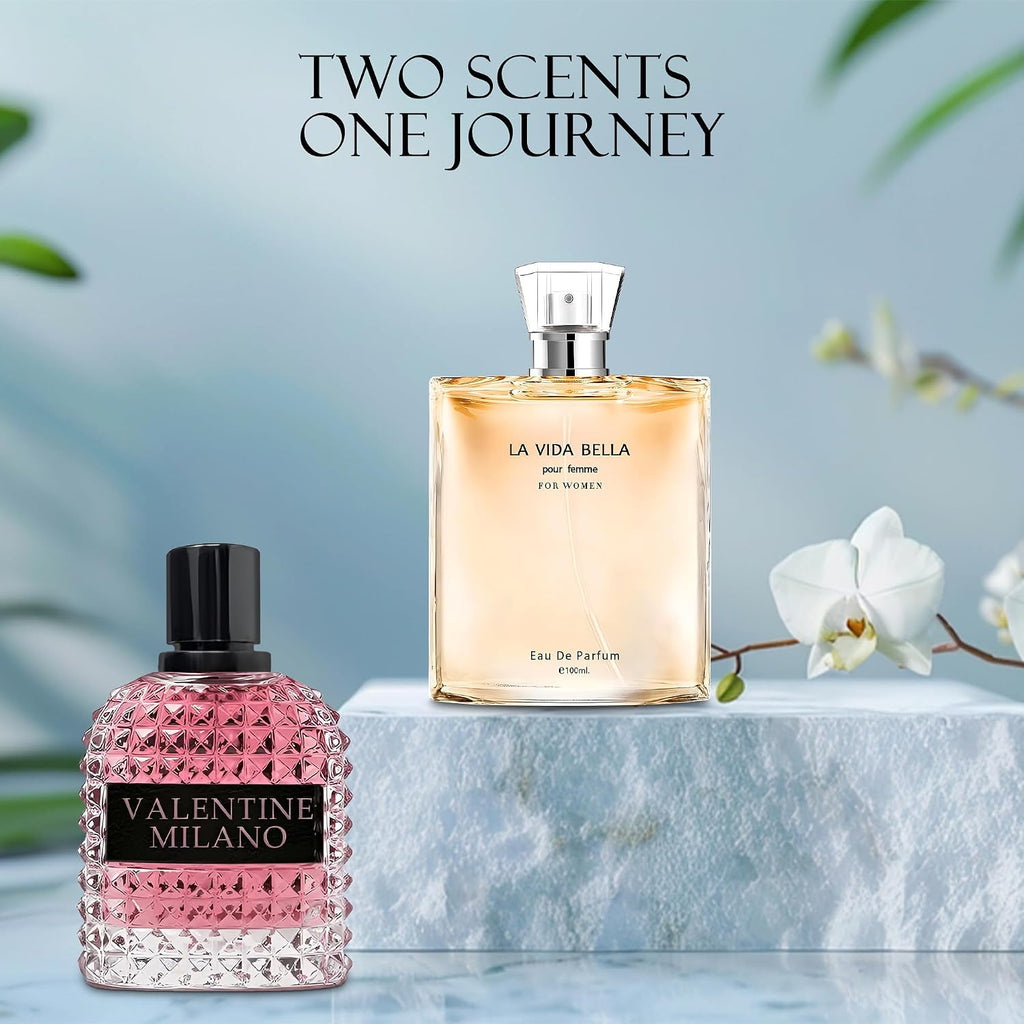 Women'S Perfume La Vida Bella&Valentine Valentine Milano Combo Set Eau De Parfum Long Lasting Fragrance 3.4 Fl Oz Spray Each for Daily Used