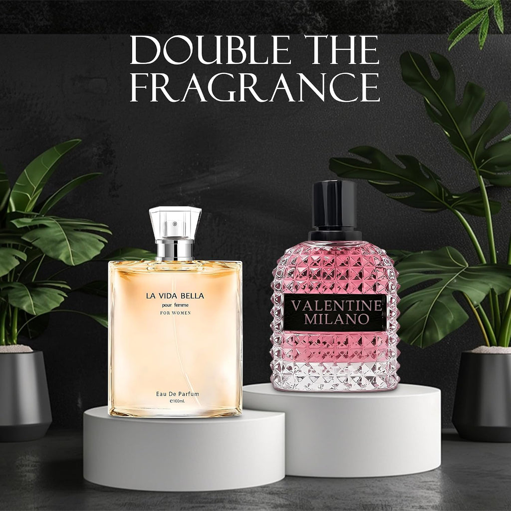 Women'S Perfume La Vida Bella&Valentine Valentine Milano Combo Set Eau De Parfum Long Lasting Fragrance 3.4 Fl Oz Spray Each for Daily Used
