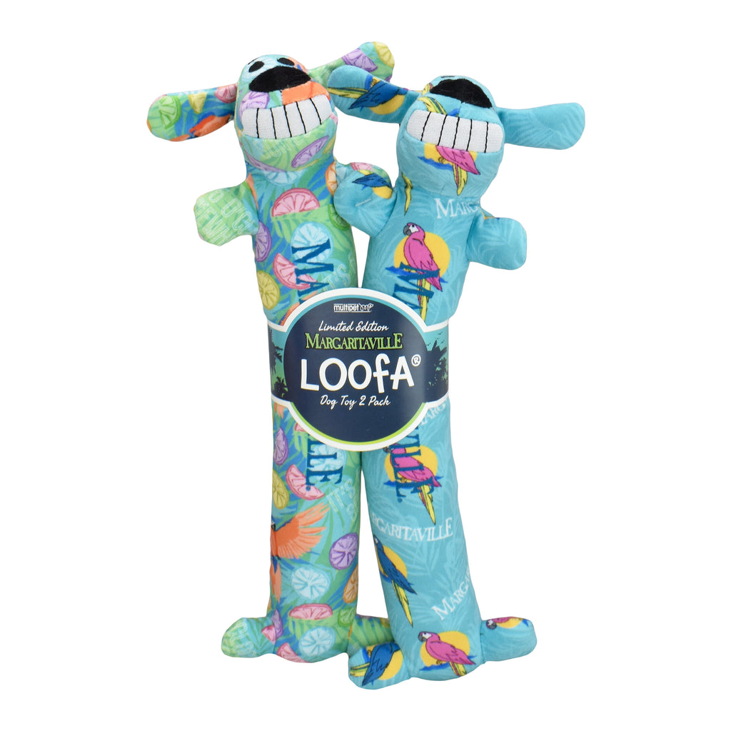 Margaritaville Summer Loofa Dog, Plush Dog Toy, 2 Pack with Tropical Patterns