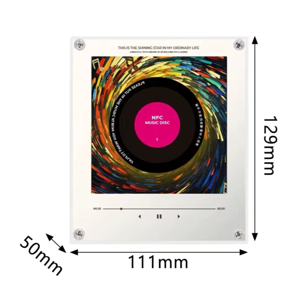 NFC Induction Music Player Fridge Magnet Decor with 9Pcs DIY Music Disc Cards, Rotatable Vintage Black Record Style