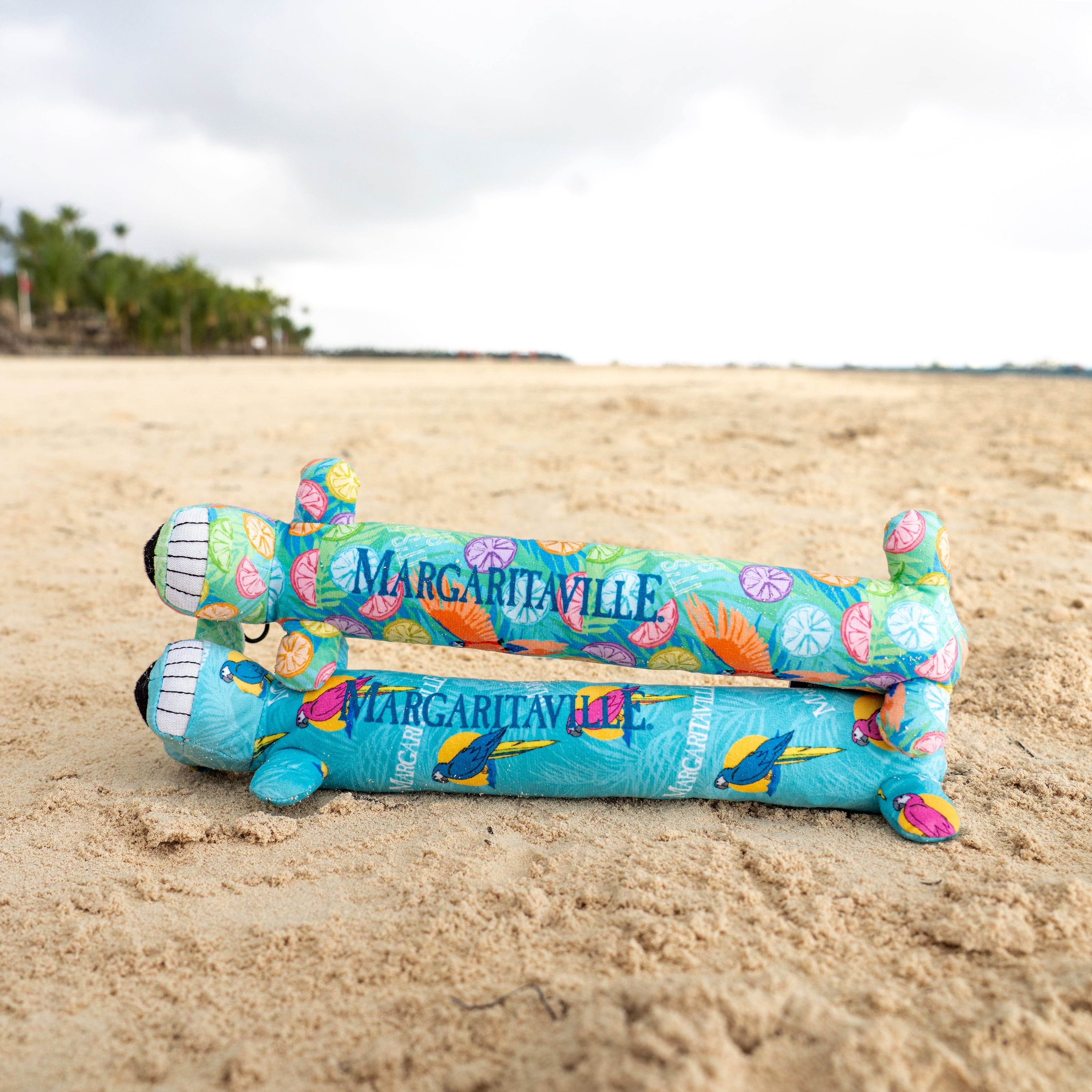 Margaritaville Summer Loofa Dog, Plush Dog Toy, 2 Pack with Tropical Patterns