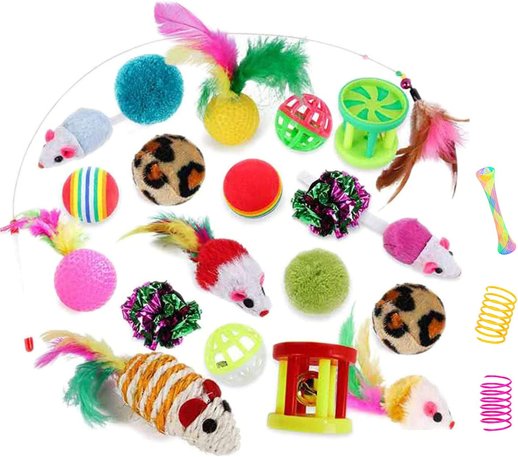 32Pcs Cat Toys Kitten Interactive Pet Toys Assortments, Foldable Rainbow Tunnel,