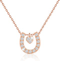 Horseshoe Charm Necklace Rose Gold Lucky Horseshoe with Love Heart Pendant Necklace Girlfriend Gift Daughter