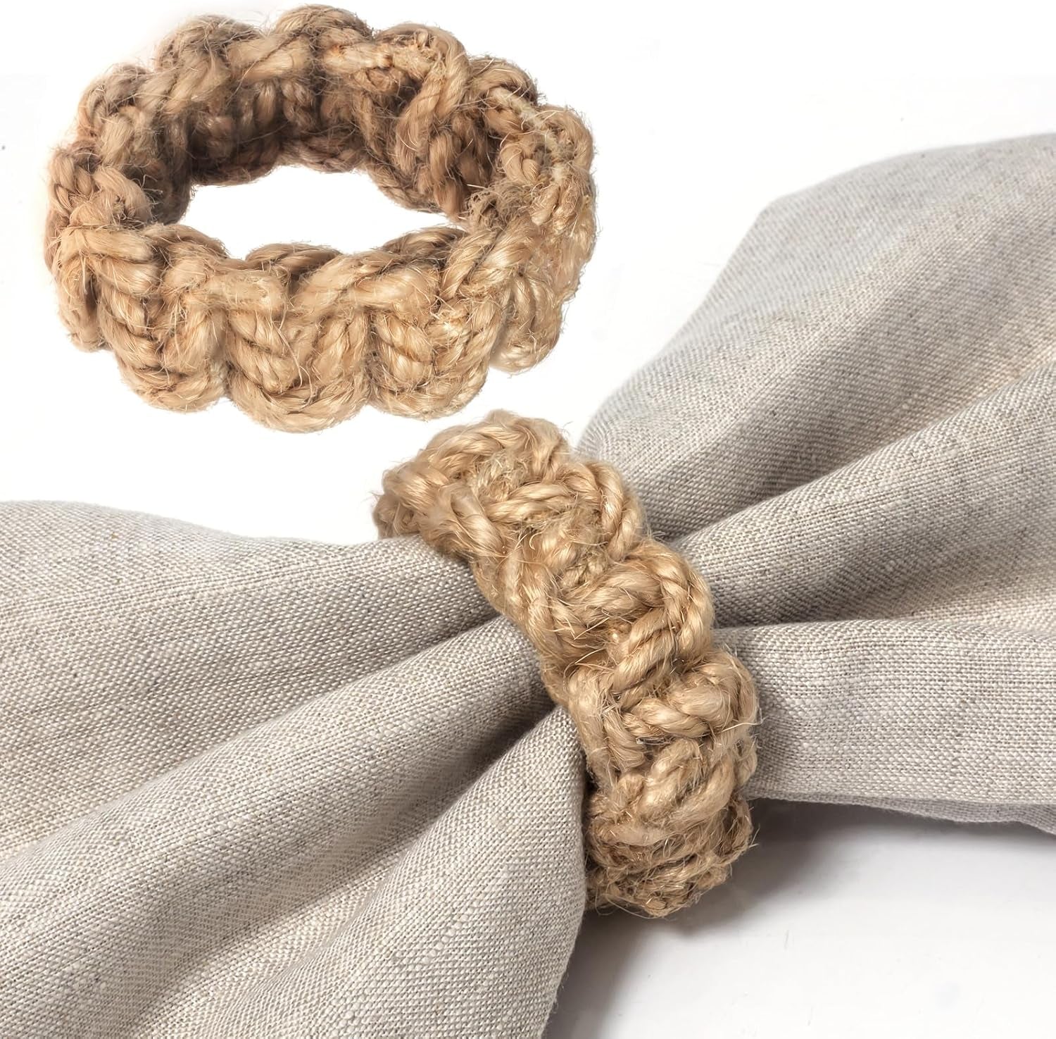 Boho Napkin Rings Set of 6, Handwoven Natural Jute Napkin Rings, Boho Style Table Decor, Wedding Decor