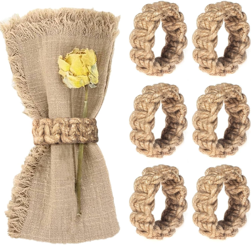Boho Napkin Rings Set of 6, Handwoven Natural Jute Napkin Rings, Boho Style Table Decor, Wedding Decor