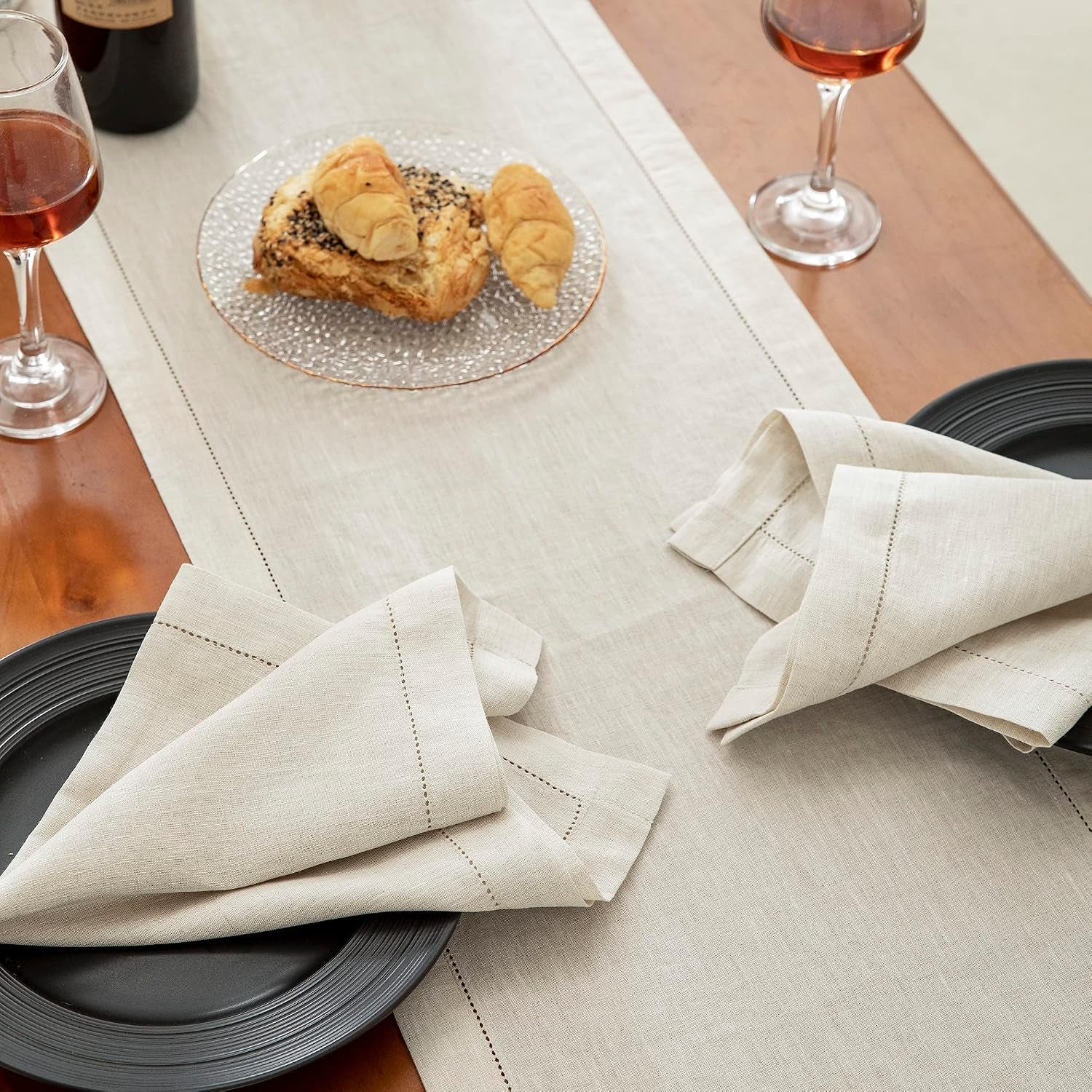 Pure Linen Hemstitch Tablecloth,100% Stonewashed French Linen Tablecloths for Kitchen Dining Rectangle Tables,60X84Inch Machine Washable Christmas Thanksgiving Organic Tablecloth-Natural Linen